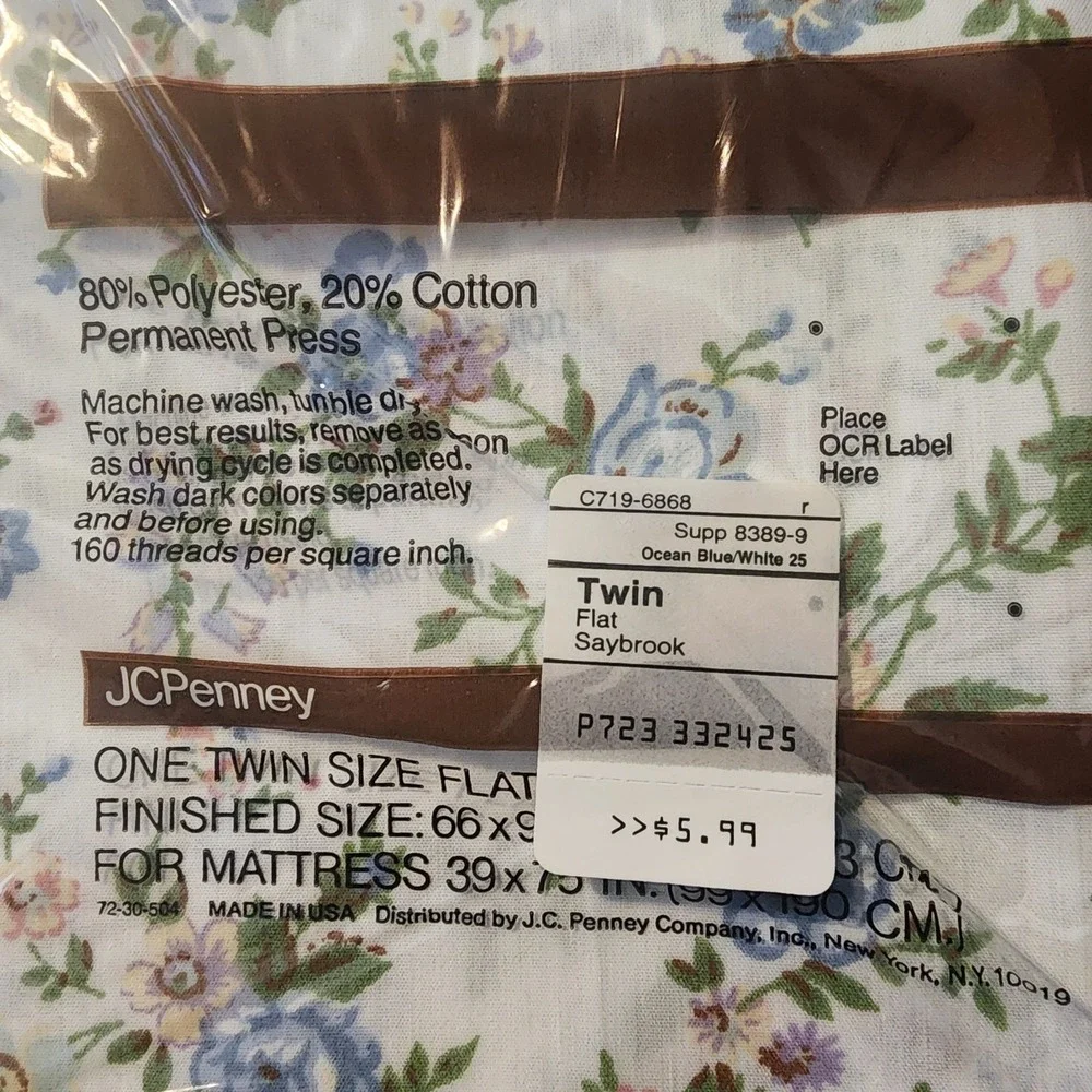JC Penny Percale Twin Flat & Fitted Sheet Vtg. 180 Count